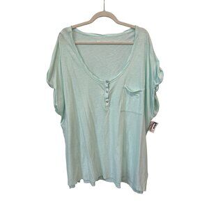Aerie Henley Pocket Tee Size XXL Oversized Fit Cuffed Sleeve Everyday Wear NEW
